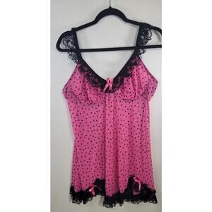 Just Sexy Lingerie Womens X-Large Pink & Black Nighty Lace & Ruffle Trimmed Sexy